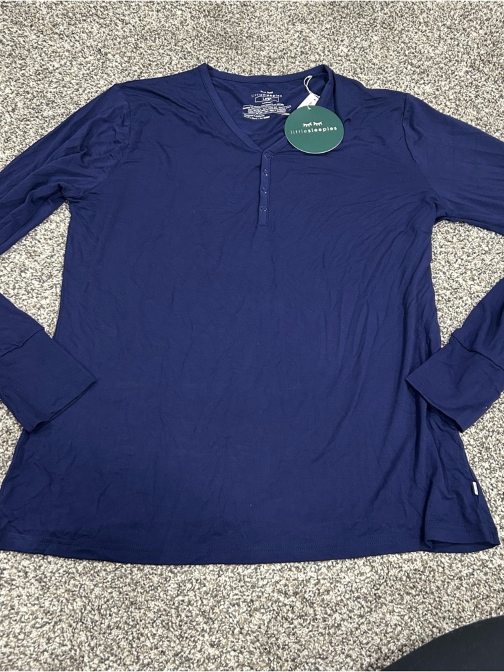 Little Sleepies Pajama Top Blue V-Neck Long Sleeve Size L Bamboo NWT Lunaluxe